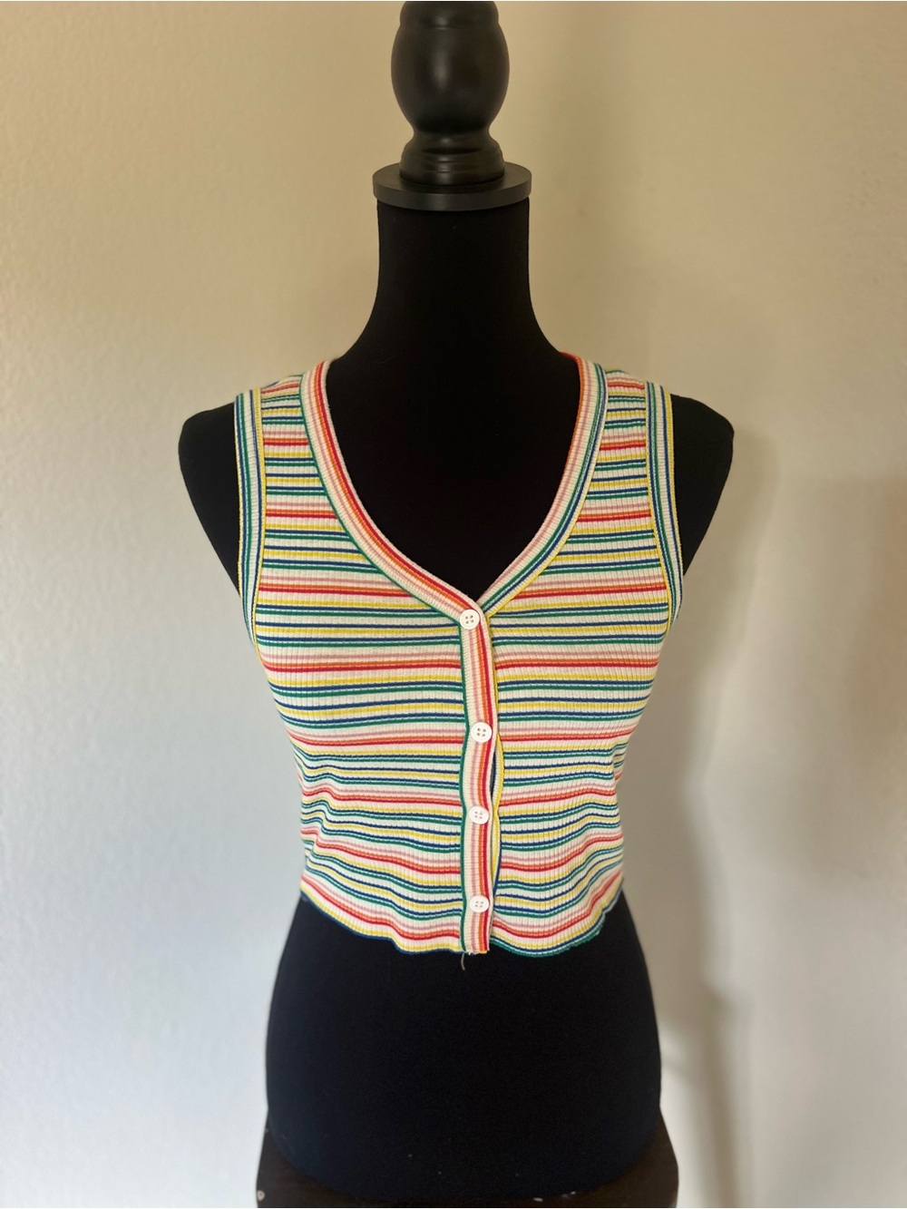 Striped Button-Front Crop Tank Top - Multicolor